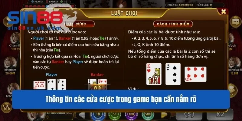 Thông tin các cửa cược trong game bạn cần nắm rõ