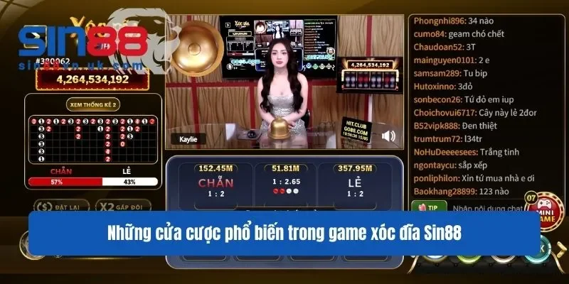 Những cửa cược phổ biến trong game xóc đĩa Sin88